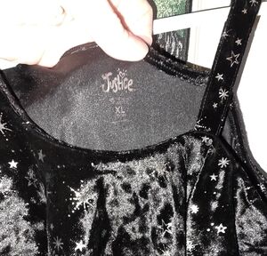 Justice Black Velvet Dress with Silver Stars